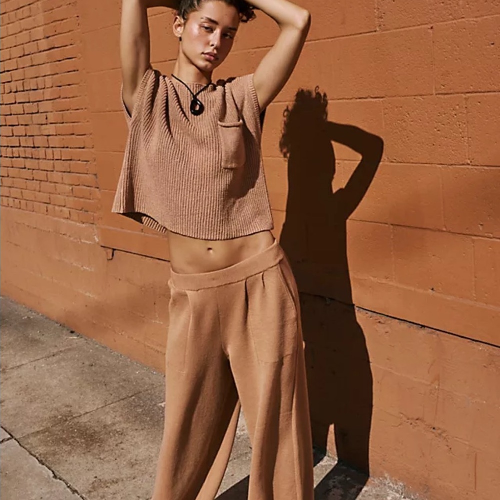 Free People Set Beach Freya Rust Wide Leg Sweater Pants And Top